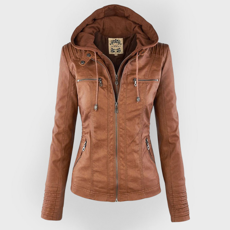 LINDA | Veste en cuir à la mode avec capuche