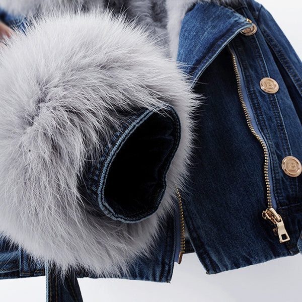 ANAÏS – Veste en denim avec col en fourrure de renard