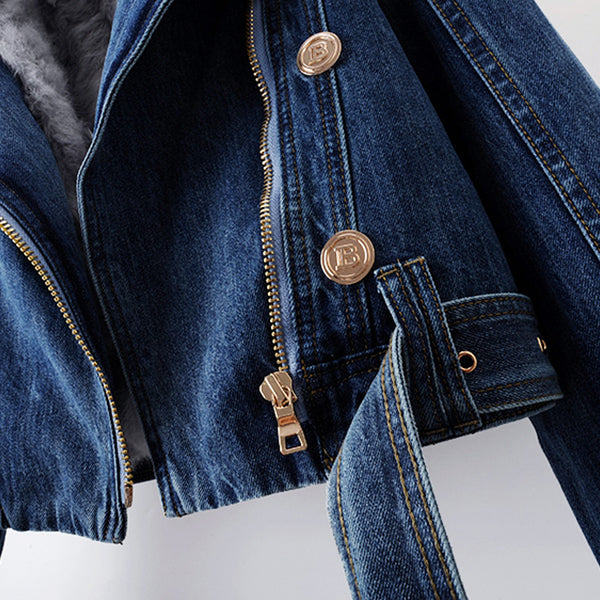 ANAÏS – Veste en denim avec col en fourrure de renard