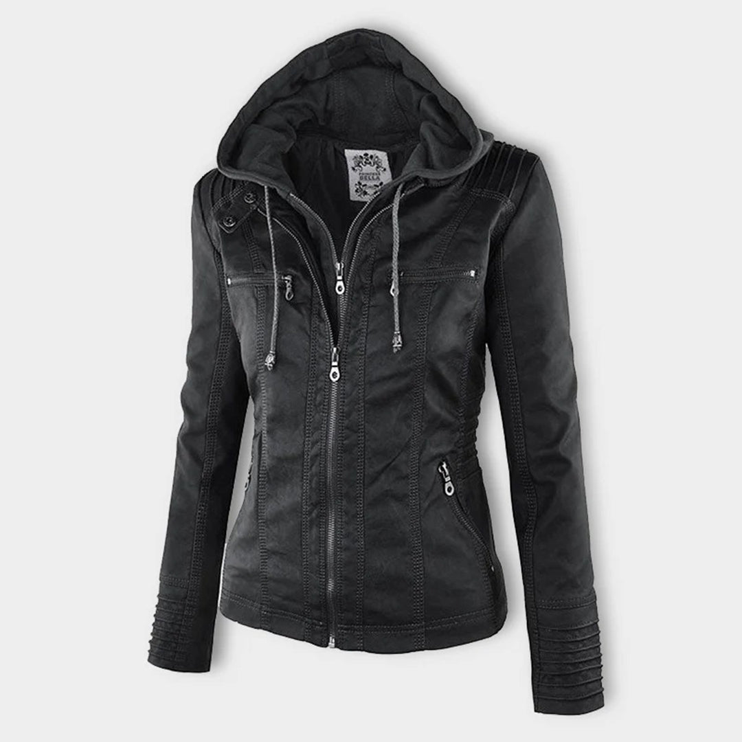 LINDA | Veste en cuir à la mode avec capuche