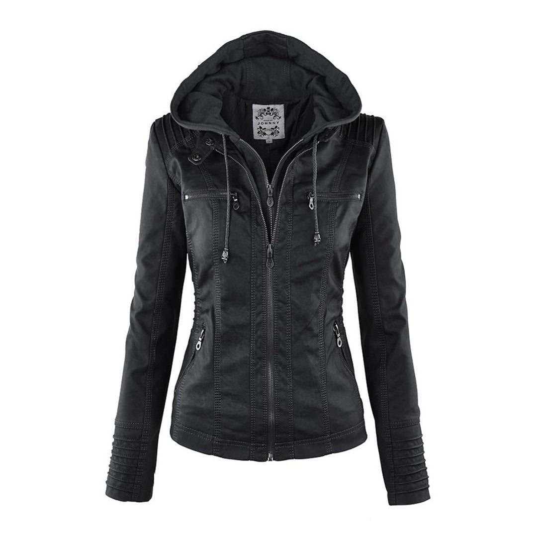 LINDA | Veste en cuir à la mode avec capuche