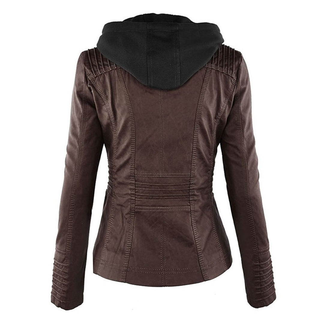 LINDA | Veste en cuir à la mode avec capuche