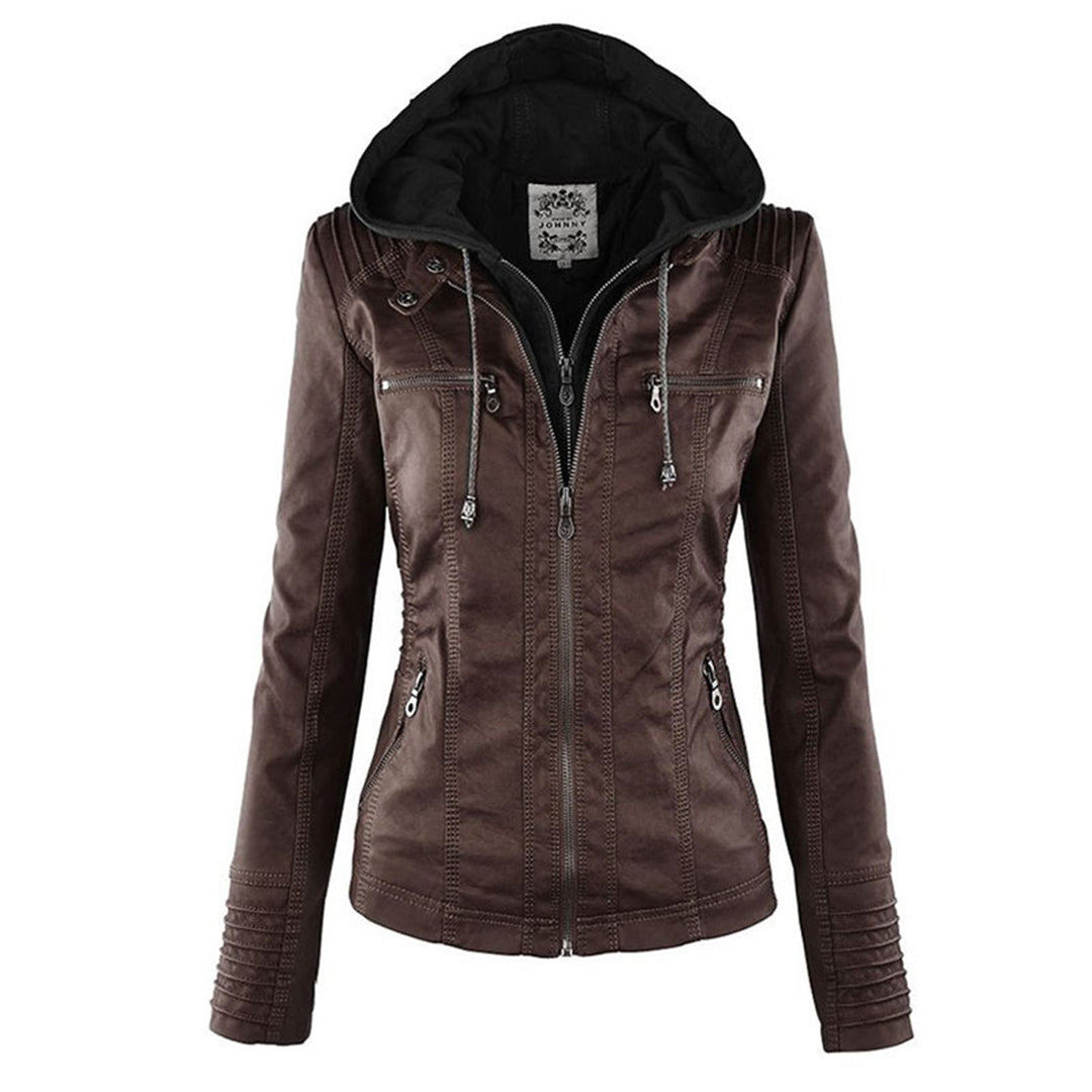 LINDA | Veste en cuir à la mode avec capuche