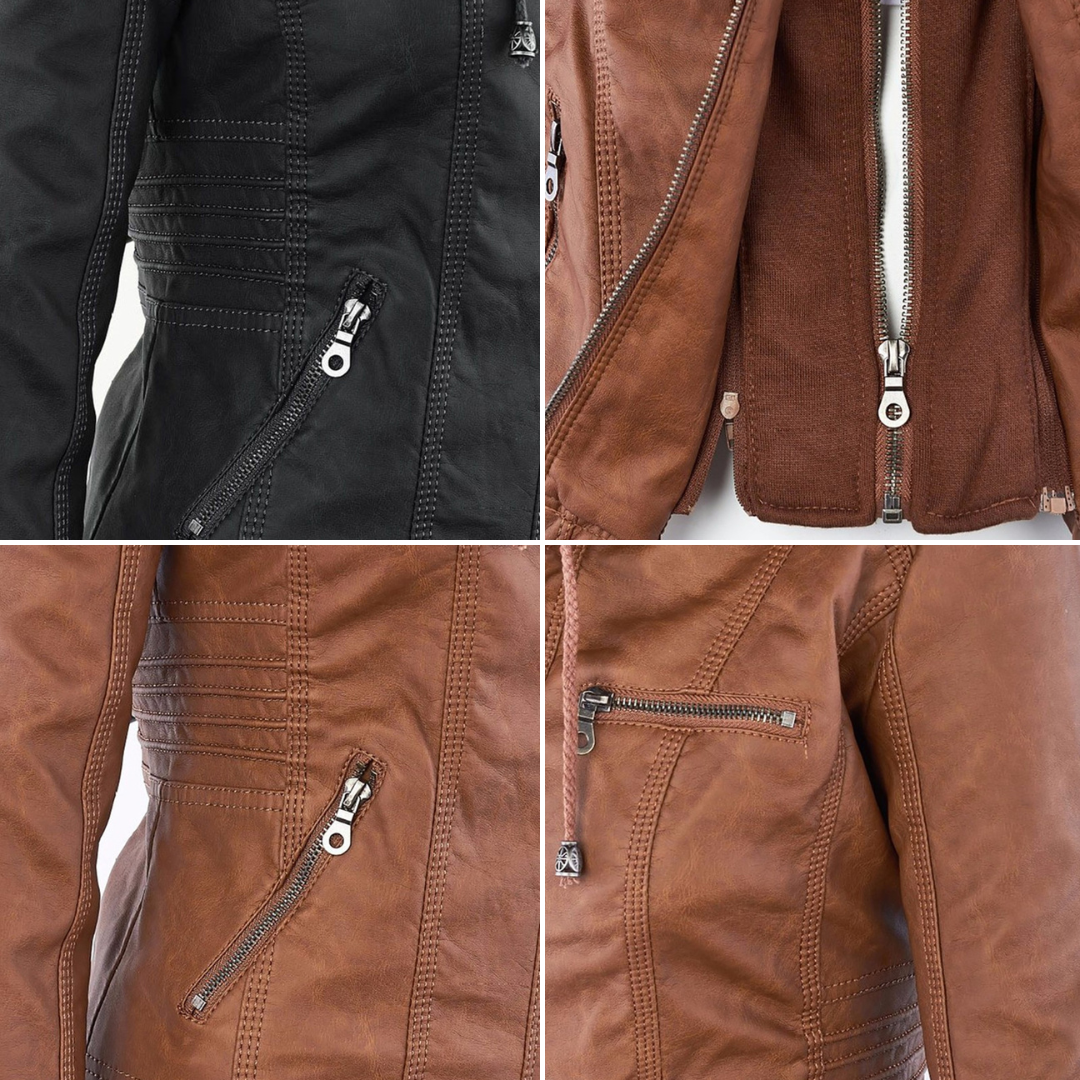 LINDA | Veste en cuir à la mode avec capuche