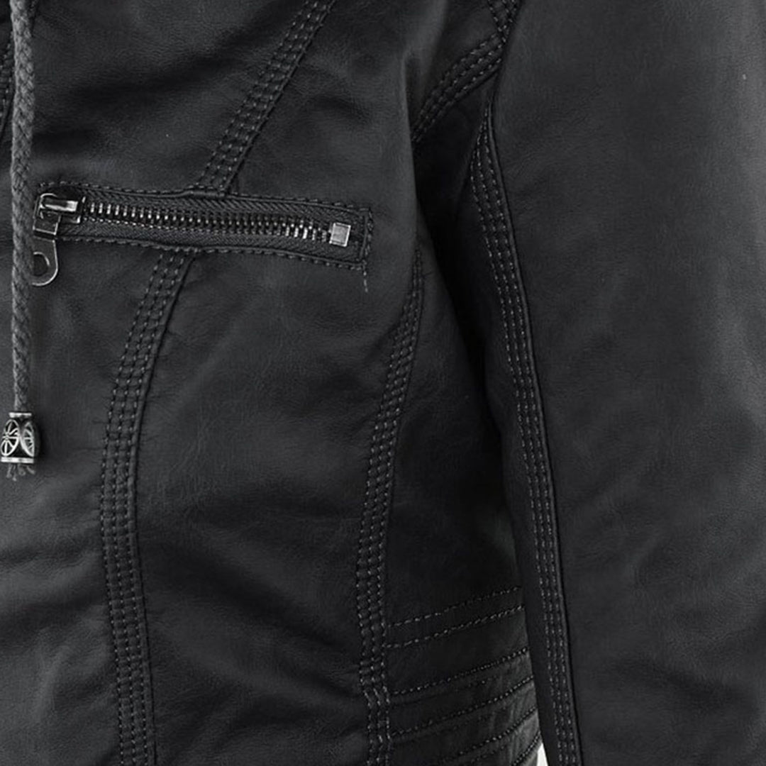 LINDA | Veste en cuir à la mode avec capuche