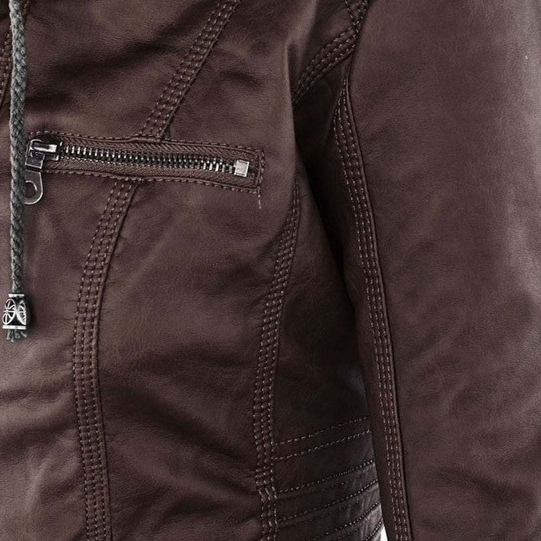 LINDA | Veste en cuir à la mode avec capuche