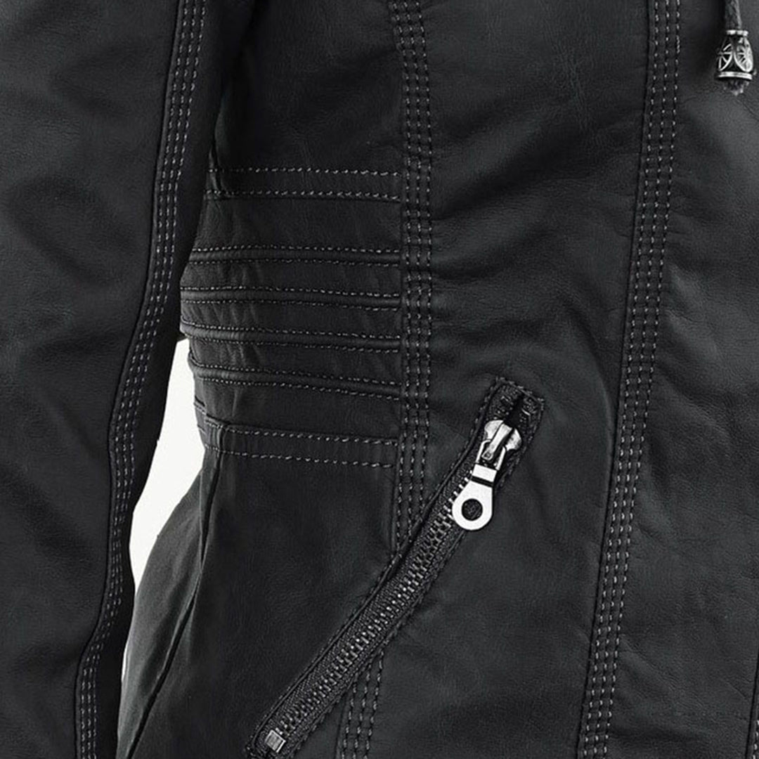 LINDA | Veste en cuir à la mode avec capuche