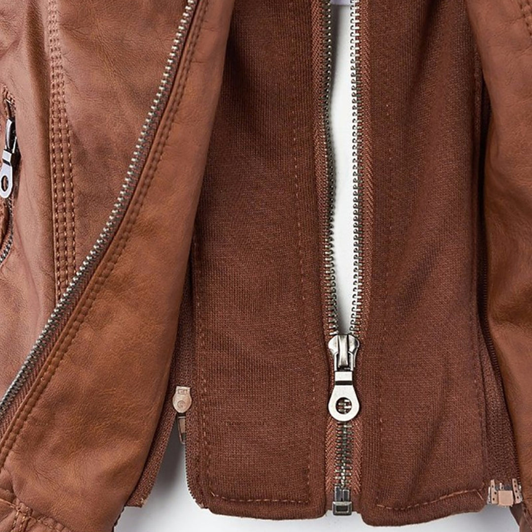 LINDA | Veste en cuir à la mode avec capuche
