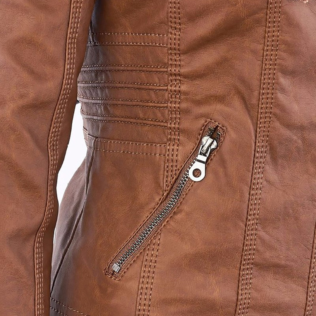 LINDA | Veste en cuir à la mode avec capuche