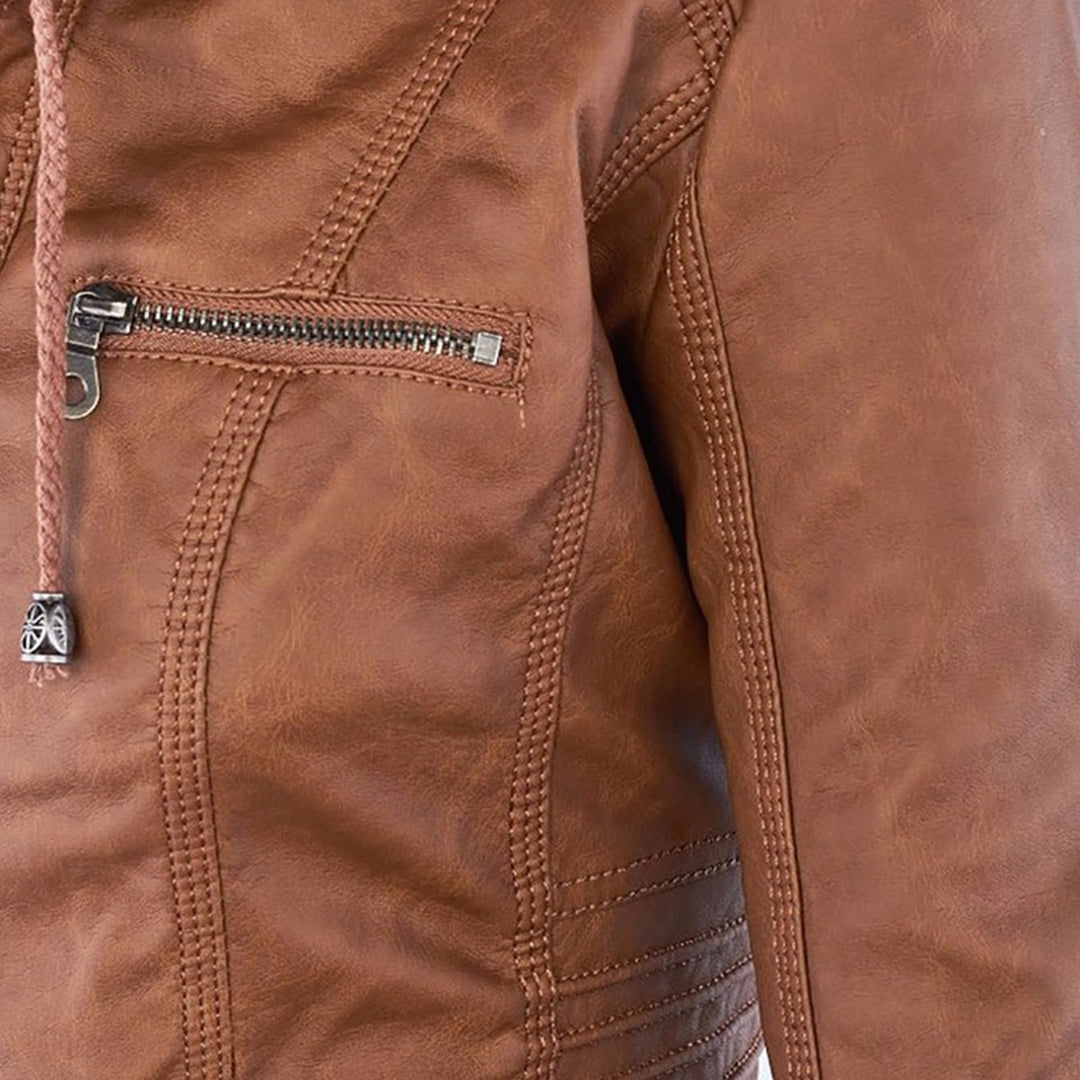 LINDA | Veste en cuir à la mode avec capuche