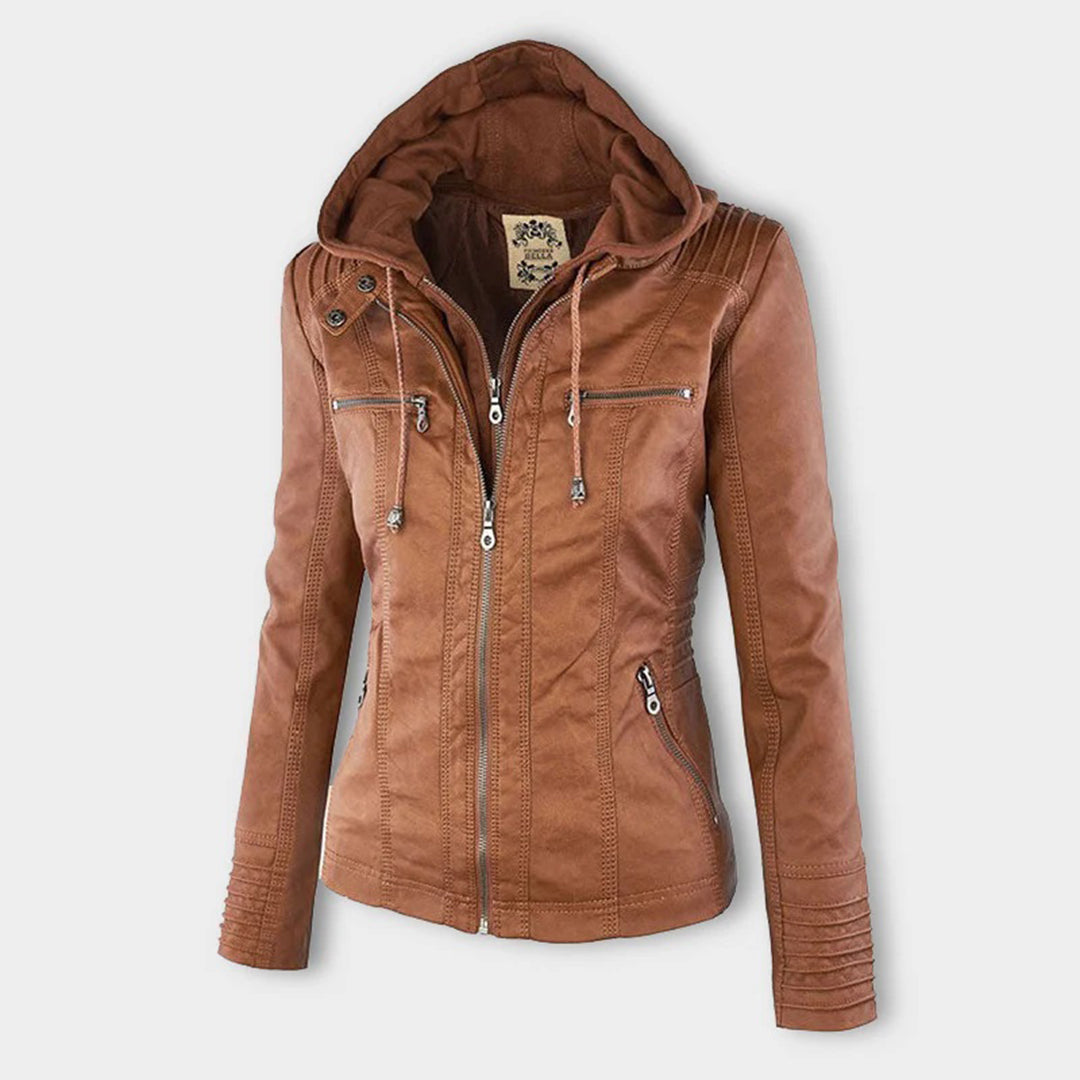 LINDA | Veste en cuir à la mode avec capuche