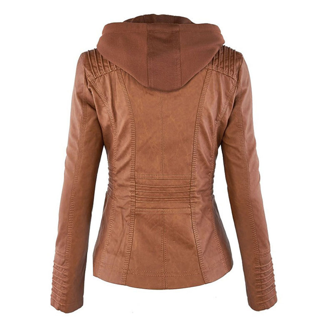 LINDA | Veste en cuir à la mode avec capuche