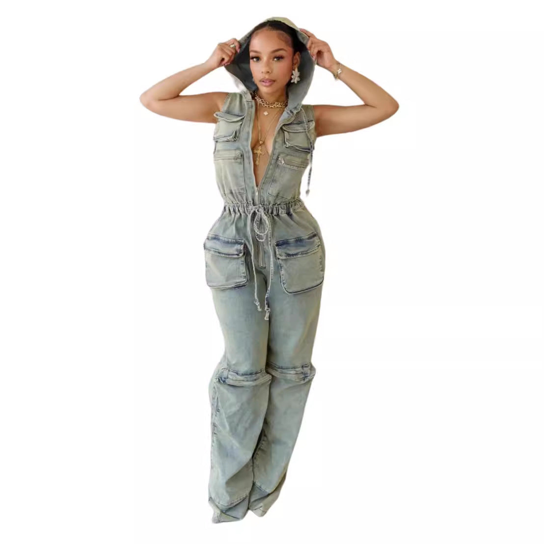 YONA | Combinaison une-pièce stretch à capuche au style casual et tendance