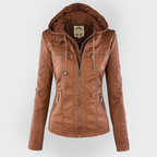 LINDA | Veste en cuir à la mode avec capuche