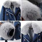 ANAÏS – Veste en denim avec col en fourrure de renard