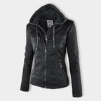LINDA | Veste en cuir à la mode avec capuche