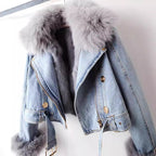 ANAÏS – Veste en denim avec col en fourrure de renard