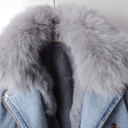 ANAÏS – Veste en denim avec col en fourrure de renard